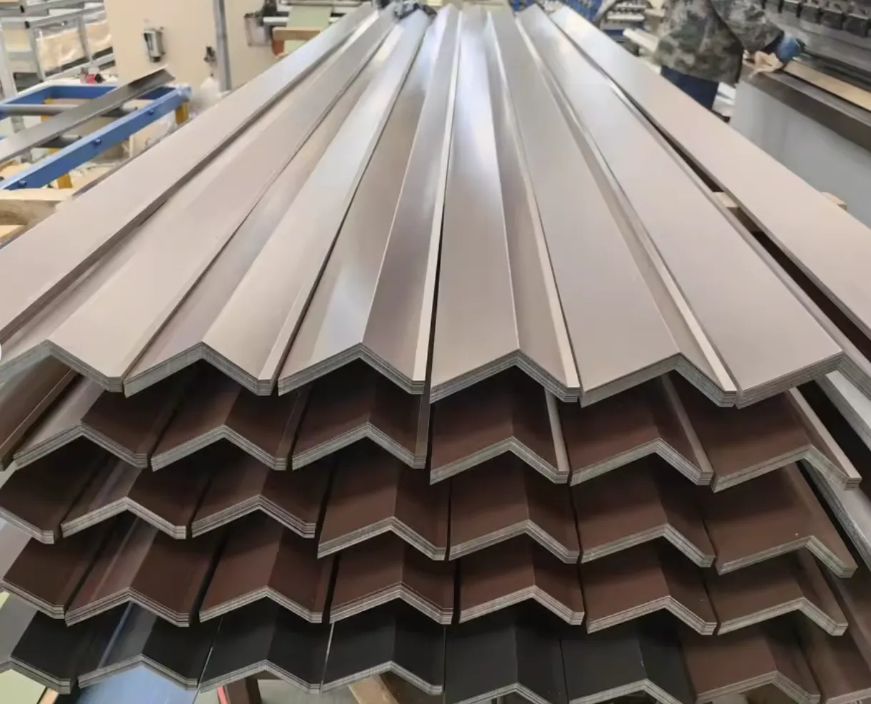 Stack of long brake-formed sill closure and flashing pieces with crisp bends