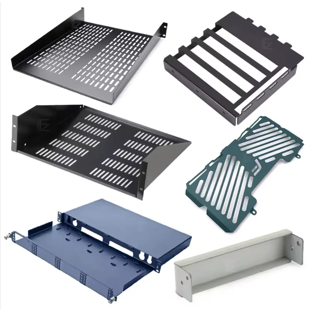 Fabricated HVAC access parts and perforated accessory trays shown together on a white background